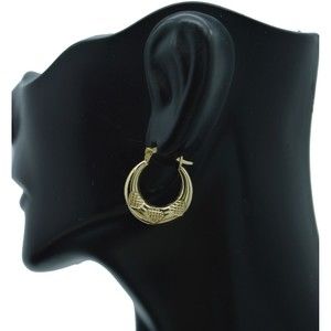 Real 10k Solid Yellow Gold Triple Heart Hoop Earrings 19.1mm